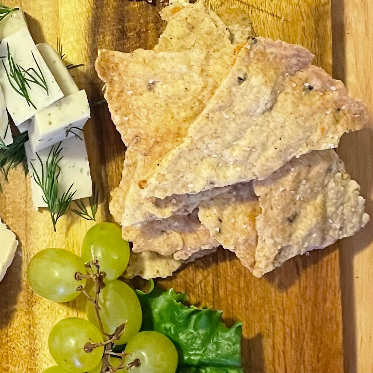 Handmade whole wheat crackers for your vegan charcuterie board. Made in Philly. Small batch.